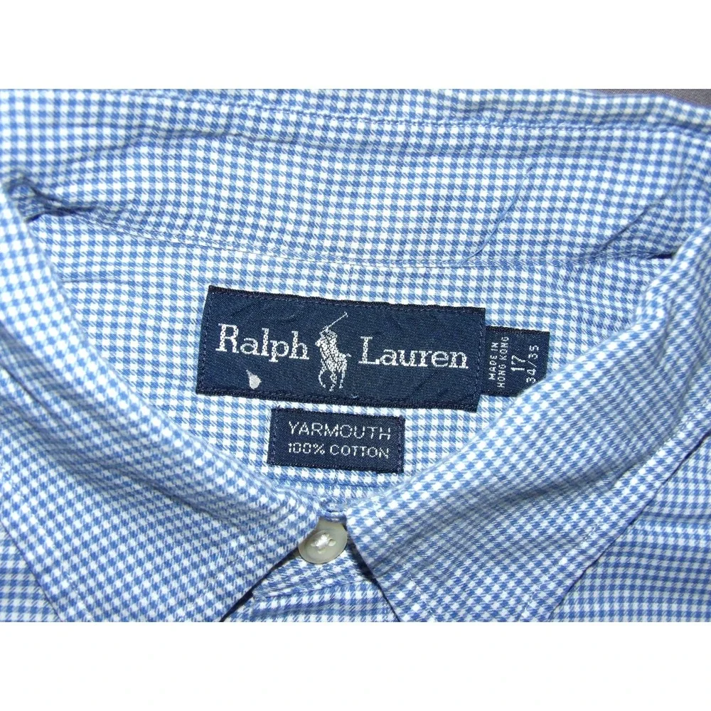 Polo Ralph Lauren Yarmouth Blue Check Button Up Dress Shirt Men's 17 - 34/35
